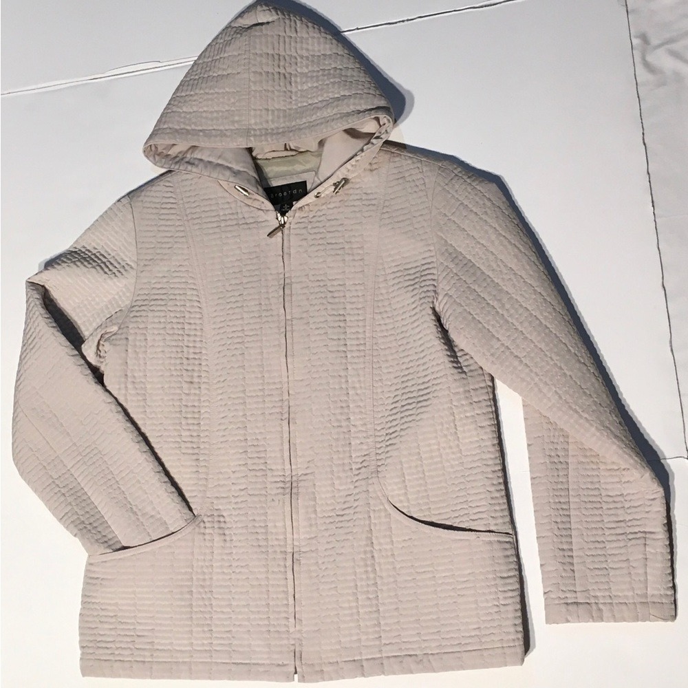 Braetan Womens Cream Quilted Hooded Zip Up Jacket Textured Lightweight Large‎